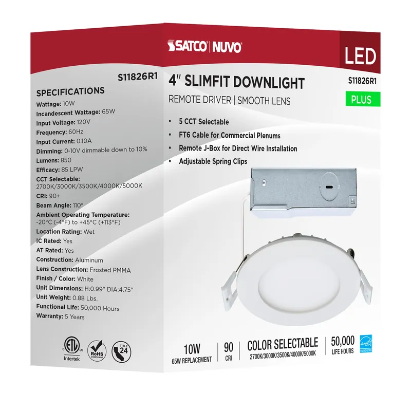 Satco S11826R1 10 Watt LED Direct Wire Downlight 4-Inch