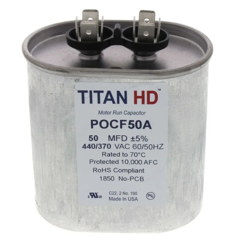 Titan Hd POCF50A Oval Motor Run Capacitor 50 Microfarad Rating 440VAC Voltage