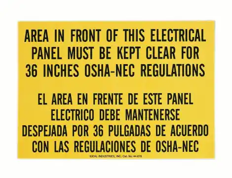 Ideal Industries 44-878 Safety Sign Bilingual OSHA Regulation Adhesive