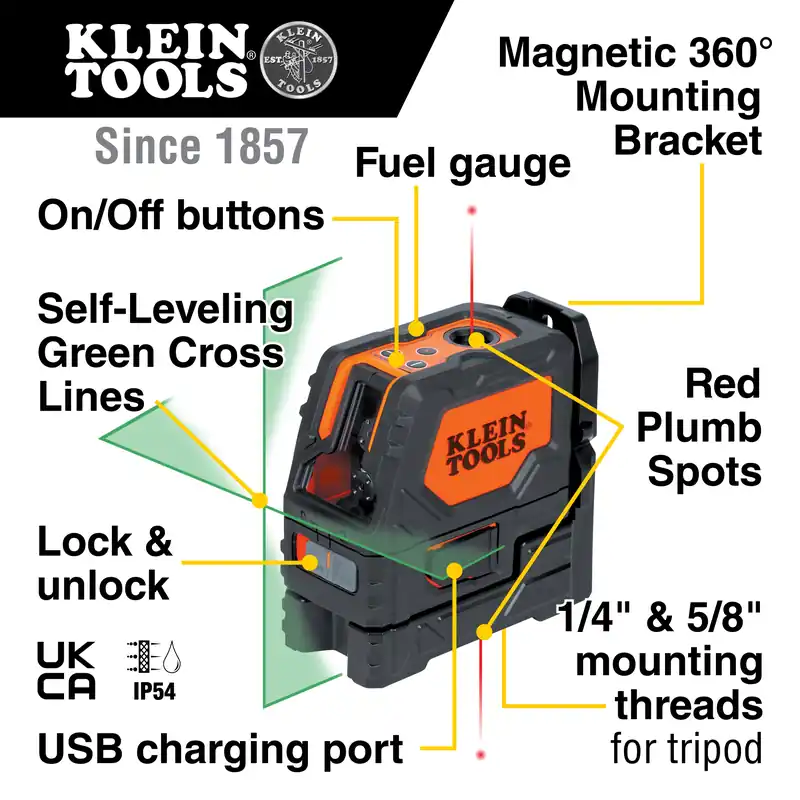 Klein Tools 93LCLGR Green Rechargeable Laser Level