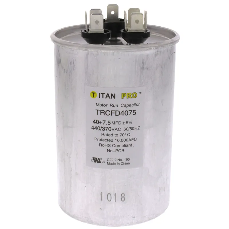 Titan Pro TRCFD4075 Round Motor Dual Run Capacitor 40/7.5 Microfarad Rating 370-440VAC Voltage
