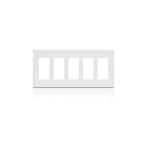 Leviton 80321W 5-Gang Decora Plus Screwless Wallplate Polycarbonate
