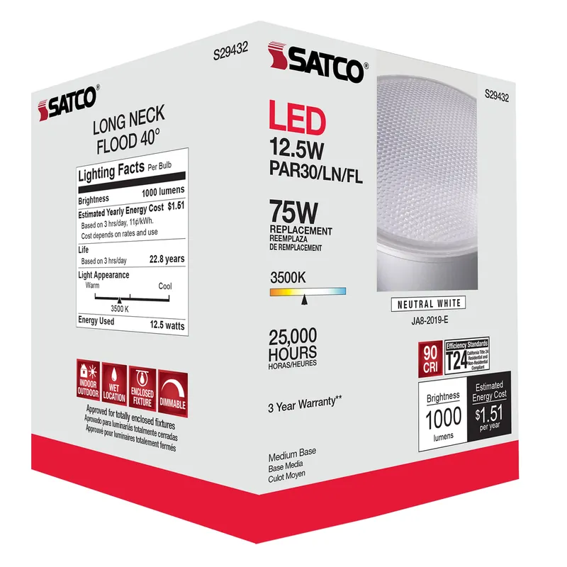 Satco S29432 PAR30LN LED Lamp 12.5 Watt 40 Degree Beam Angle