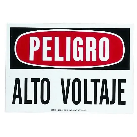 Ideal Industries 44-865 Safety Sign Danger High Voltage Spanish 10 x 7 Inch