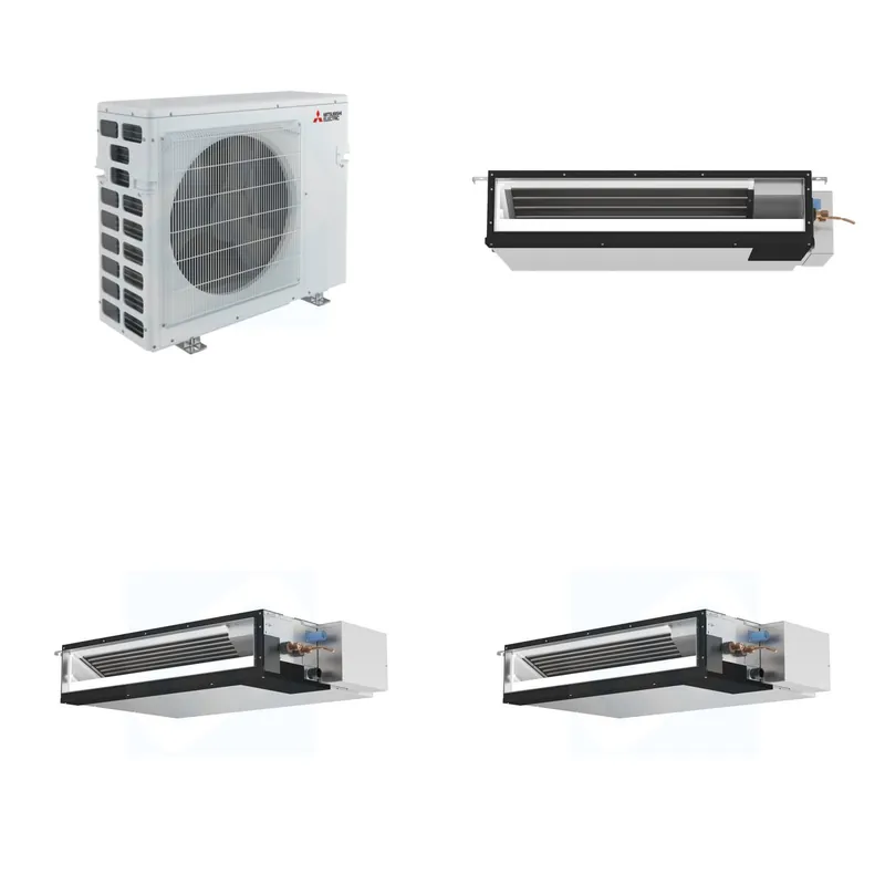 Mitsubishi Multi-Zone 40500 BTU R-454B 16 SEER2 3-Zone Ducted Low-Static Mini Split Heat Pump System - 9K+15K+15K