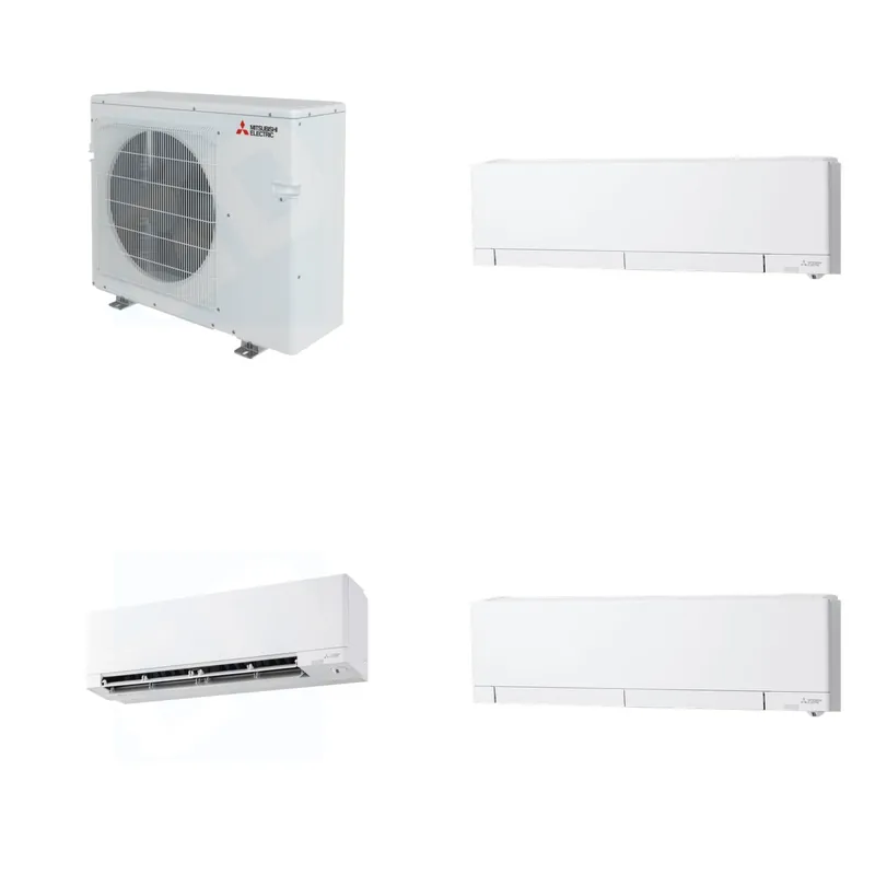Mitsubishi Multi-Zone 36400 BTU R-454B 20 SEER2 3-Zone Wall-Mounted Hyper Heat Mini Split Heat Pump System - 6K+9K+12K