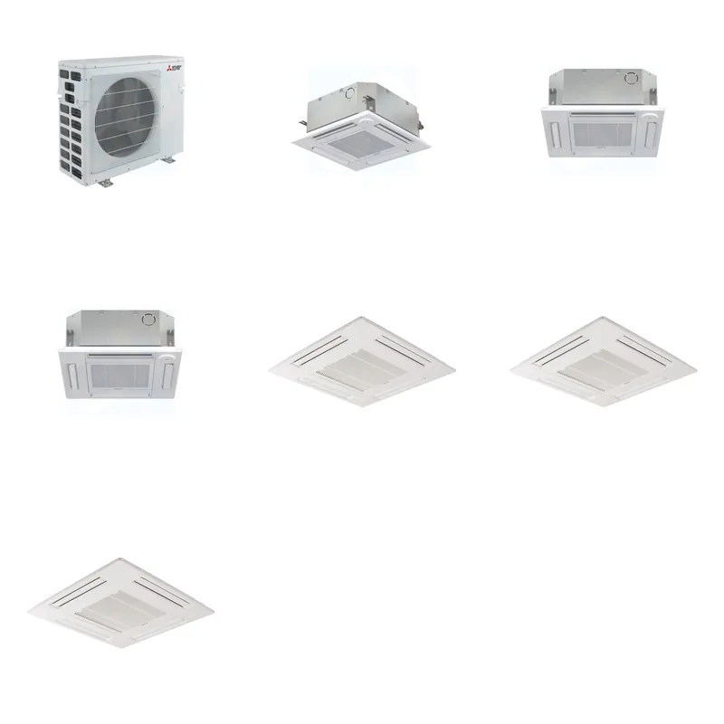 Mitsubishi Multi-Zone 40500 BTU R-454B 20 SEER2 3-Zone 2'x2' Ceiling Cassette Mini Split Heat Pump System - 9K+12K+12K