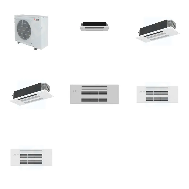 Mitsubishi Multi-Zone 28600 BTU R-454B 20 SEER2 3-Zone 1-Way Ceiling Cassette Mini Split Heat Pump System - 6K+12K+12K