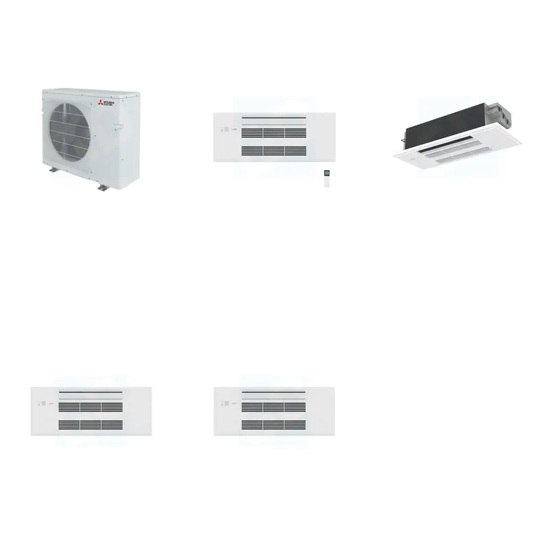 Mitsubishi Multi-Zone 28600 BTU R-454B 20 SEER2 2-Zone 1-Way Ceiling Cassette Mini Split Heat Pump System - 9K+12K