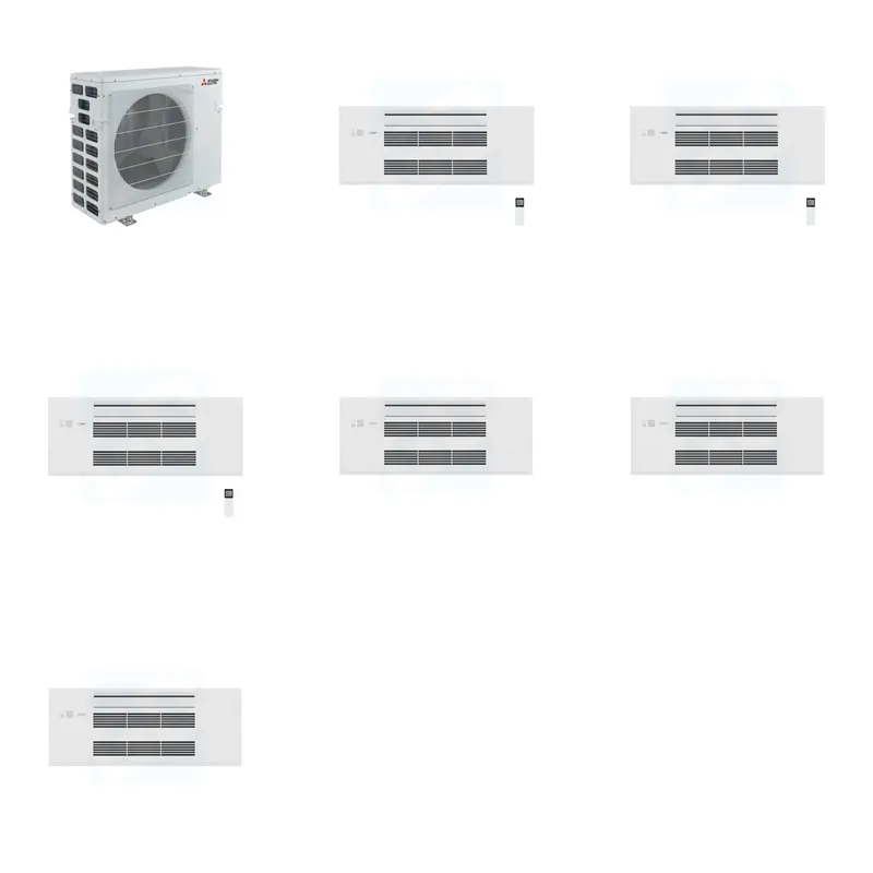 Mitsubishi Multi-Zone 40500 BTU R-454B 20 SEER2 3-Zone 1-Way Ceiling Cassette Mini Split Heat Pump System - 9K+9K+9K