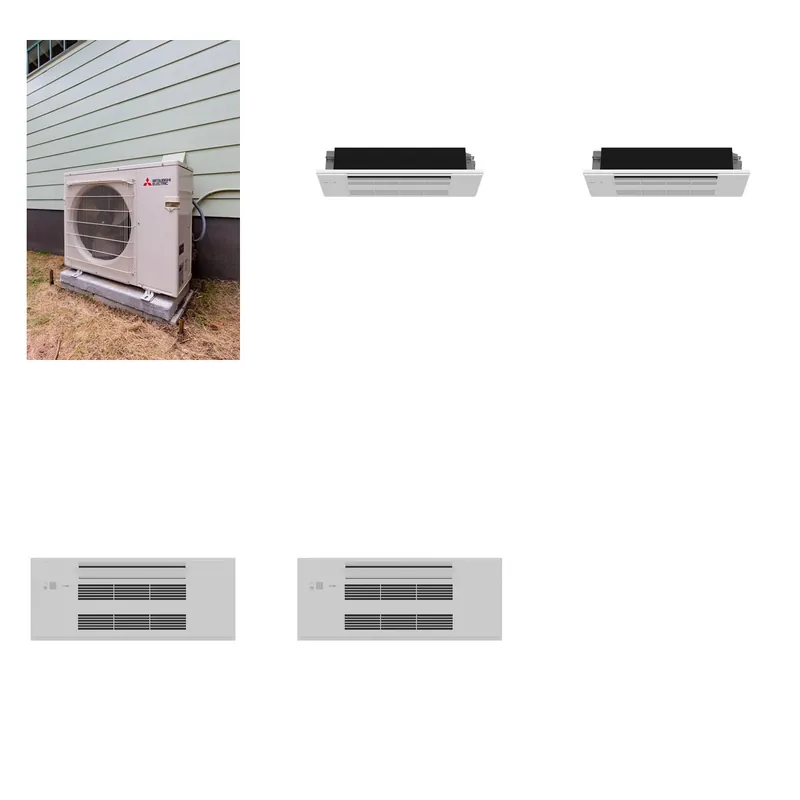 Mitsubishi Multi-Zone 22000 BTU R-454B 20 SEER2 2-Zone 1-Way Ceiling Cassette Mini Split Heat Pump System - 6K+6K