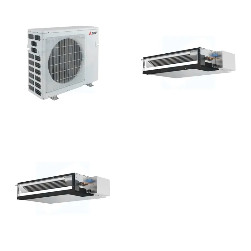 Mitsubishi Multi-Zone 20000 BTU R-454B 16 SEER2 2-Zone Ducted Low-Static Mini Split Heat Pump System - 12K+12K