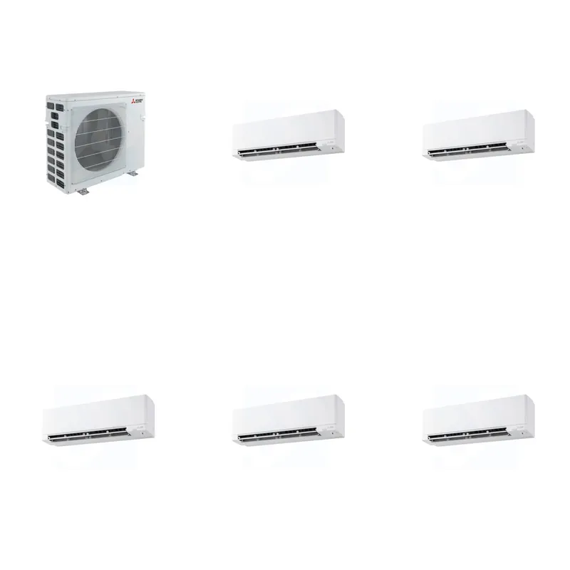 Mitsubishi Multi-Zone 40500 BTU R-454B 20 SEER2 5-Zone Wall-Mounted Hyper Heat Mini Split Heat Pump System - 9K+9K+9K+9K+15K
