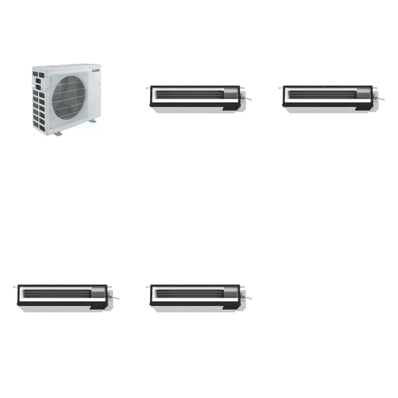 Mitsubishi Multi-Zone 40500 BTU R-454B 16 SEER2 4-Zone Ducted Low-Static Mini Split Heat Pump System - 9K+9K+9K+9K