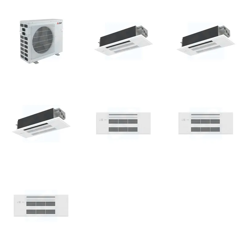 Mitsubishi Multi-Zone 40500 BTU R-454B 20 SEER2 3-Zone 1-Way Ceiling Cassette Mini Split Heat Pump System - 12K+12K+12K
