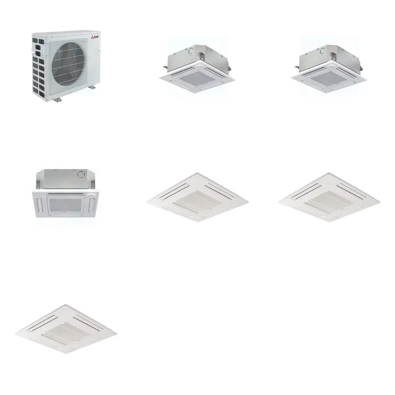 Mitsubishi Multi-Zone 40500 BTU R-454B 20 SEER2 3-Zone 2'x2' Ceiling Cassette Mini Split Heat Pump System - 9K+9K+12K