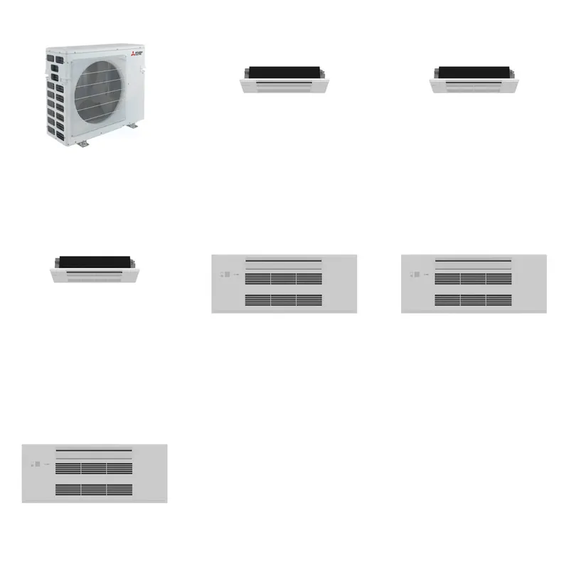 Mitsubishi Multi-Zone 40500 BTU R-454B 20 SEER2 3-Zone 1-Way Ceiling Cassette Mini Split Heat Pump System - 6K+6K+6K