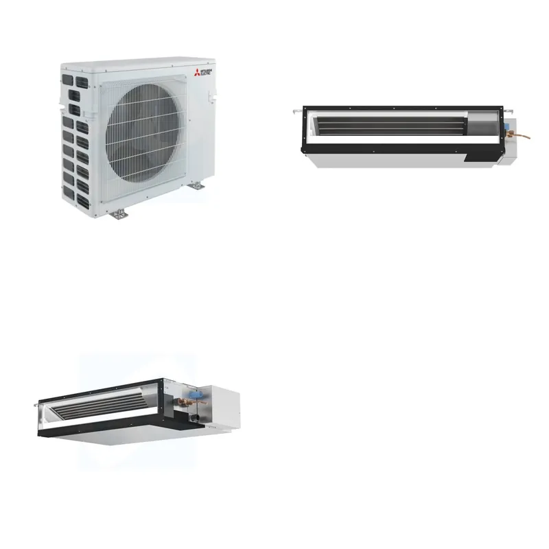Mitsubishi Multi-Zone 20000 BTU R-454B 16 SEER2 2-Zone Ducted Low-Static Mini Split Heat Pump System - 9K+12K