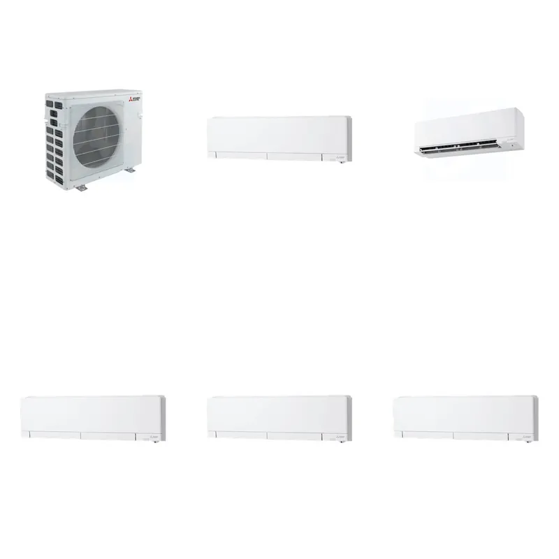 Mitsubishi Multi-Zone 40500 BTU R-454B 20 SEER2 5-Zone Wall-Mounted Hyper Heat Mini Split Heat Pump System - 6K+9K+12K+12K+12K