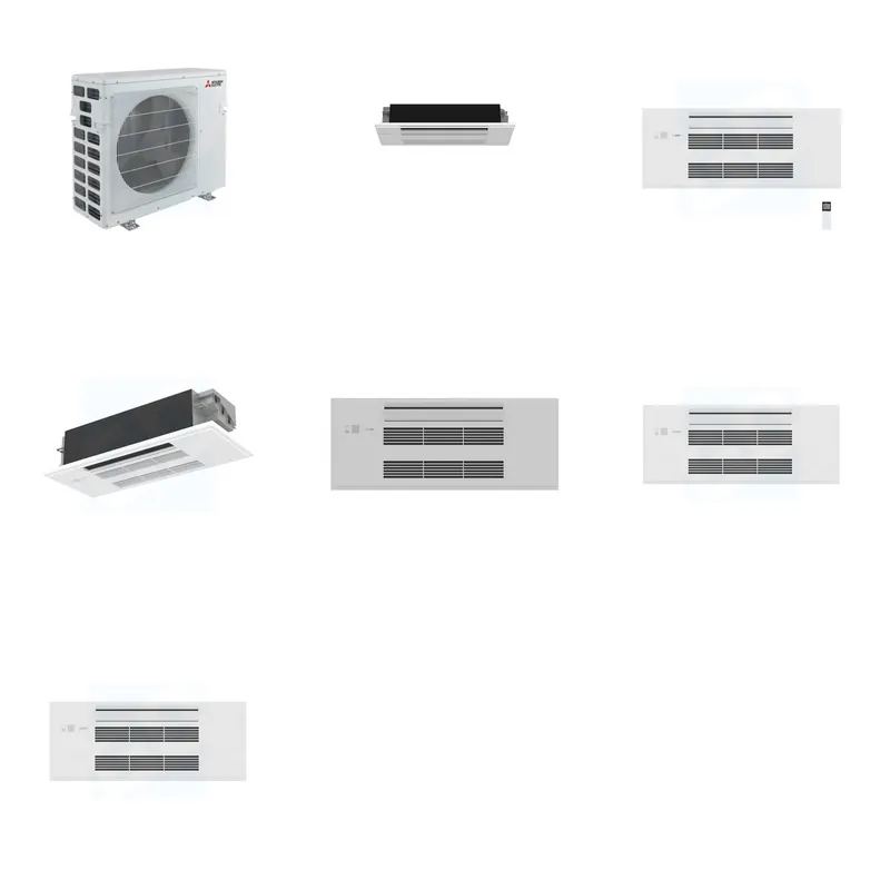 Mitsubishi Multi-Zone 40500 BTU R-454B 20 SEER2 3-Zone 1-Way Ceiling Cassette Mini Split Heat Pump System - 6K+9K+12K