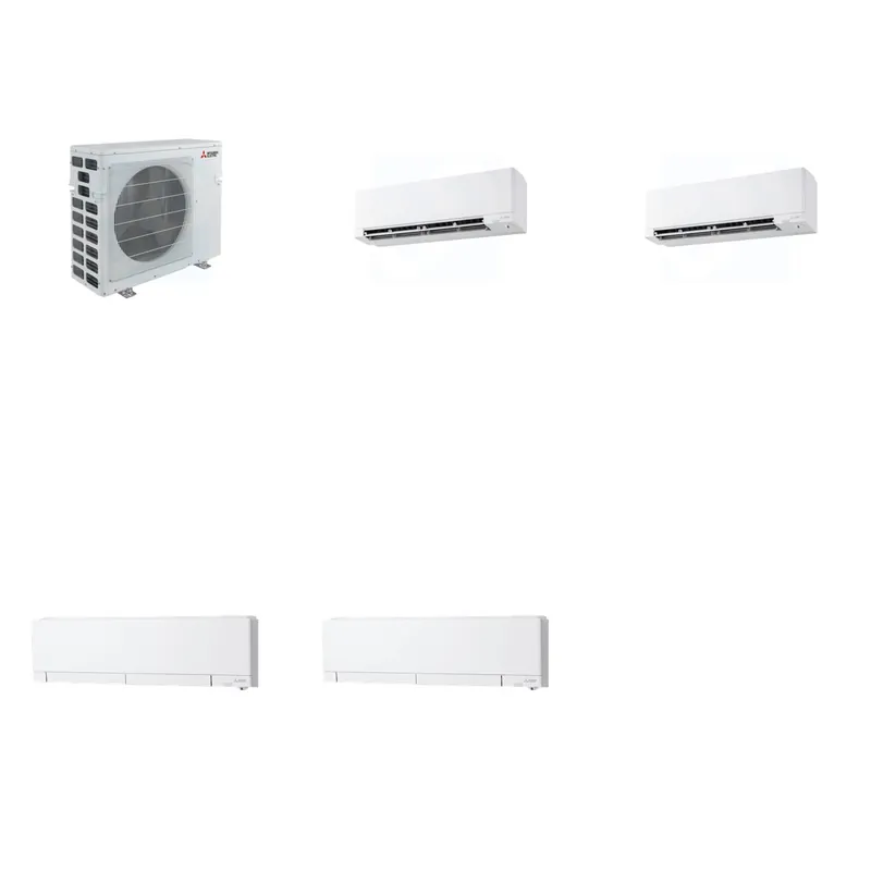 Mitsubishi Multi-Zone 40500 BTU R-454B 20 SEER2 4-Zone Wall-Mounted Hyper Heat Mini Split Heat Pump System - 9K+9K+12K+12K