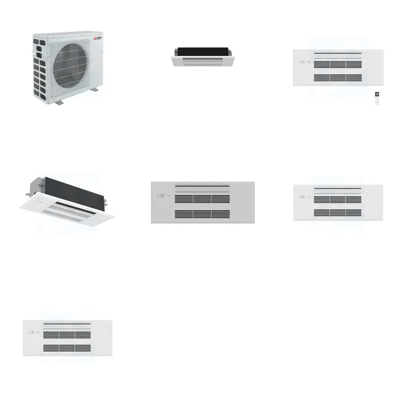 Mitsubishi Multi-Zone 40500 BTU R-454B 20 SEER2 3-Zone 1-Way Ceiling Cassette Mini Split Heat Pump System - 6K+9K+18K