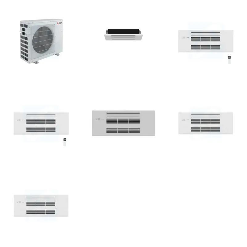 Mitsubishi Multi-Zone 40500 BTU R-454B 20 SEER2 3-Zone 1-Way Ceiling Cassette Mini Split Heat Pump System - 6K+9K+9K