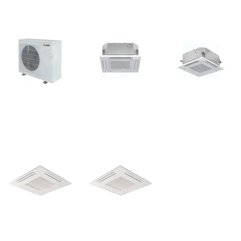 Mitsubishi Multi-Zone 28600 BTU R-454B 20 SEER2 2-Zone 2'x2' Ceiling Cassette Mini Split Heat Pump System - 12K+15K
