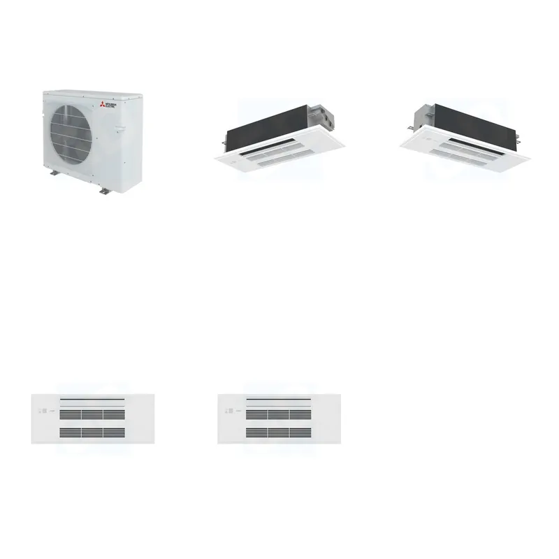 Mitsubishi Multi-Zone 28600 BTU R-454B 20 SEER2 2-Zone 1-Way Ceiling Cassette Mini Split Heat Pump System - 12K+18K