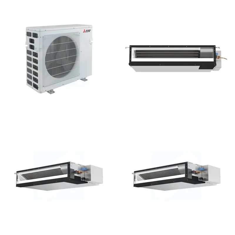 Mitsubishi Multi-Zone 40500 BTU R-454B 16 SEER2 3-Zone Ducted Low-Static Mini Split Heat Pump System - 9K+12K+12K