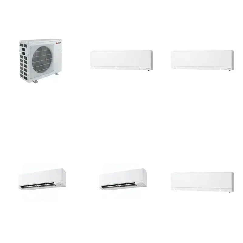 Mitsubishi Multi-Zone 40500 BTU R-454B 20 SEER2 5-Zone Wall-Mounted Hyper Heat Mini Split Heat Pump System - 6K+6K+9K+9K+12K