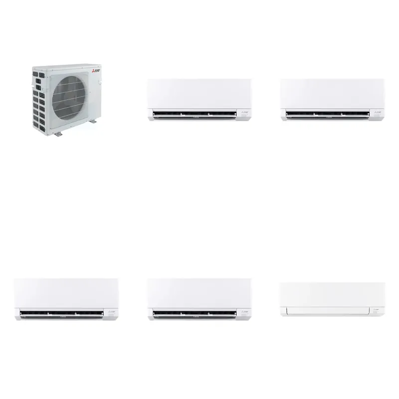 Mitsubishi Multi-Zone 40500 BTU R-454B 20 SEER2 5-Zone Wall-Mounted Mini Split Heat Pump System - 6K+6K+6K+9K+15K
