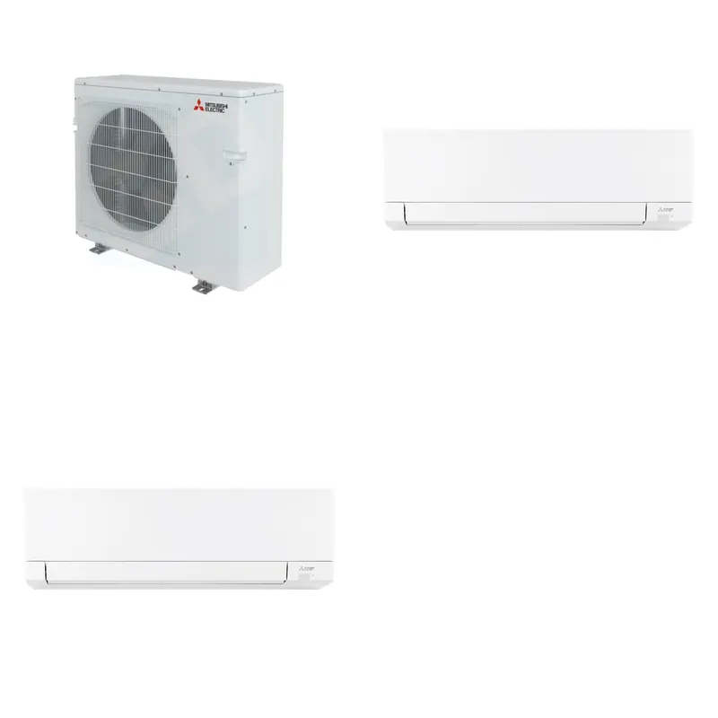 Mitsubishi Multi-Zone 28600 BTU R-454B 20 SEER2 2-Zone Wall-Mounted Mini Split Heat Pump System - 18K+18K