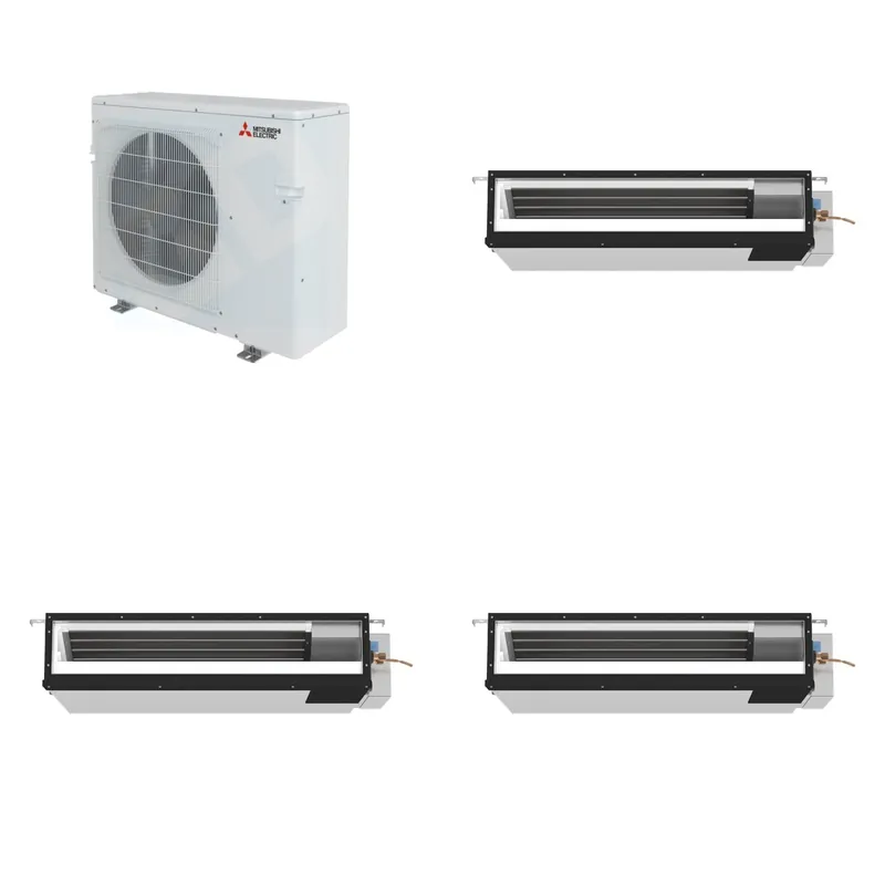 Mitsubishi Multi-Zone 28600 BTU R-454B 16 SEER2 3-Zone Ducted Low-Static Mini Split Heat Pump System - 9K+9K+9K
