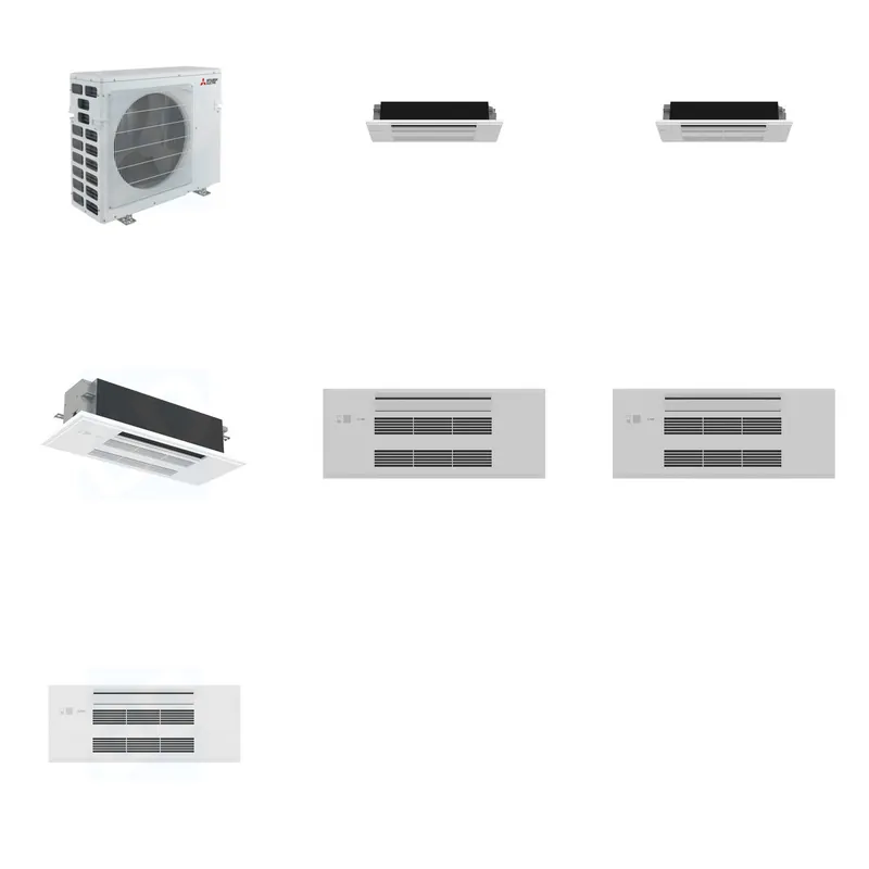 Mitsubishi Multi-Zone 40500 BTU R-454B 20 SEER2 3-Zone 1-Way Ceiling Cassette Mini Split Heat Pump System - 6K+6K+18K