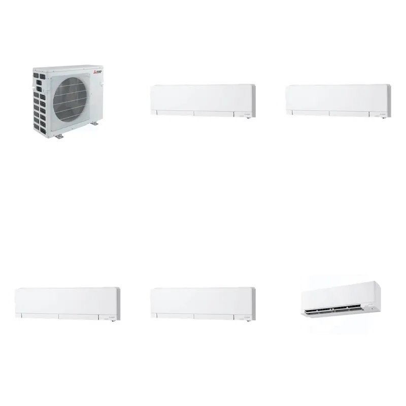 Mitsubishi Multi-Zone 40500 BTU R-454B 20 SEER2 5-Zone Wall-Mounted Hyper Heat Mini Split Heat Pump System - 6K+6K+6K+6K+15K