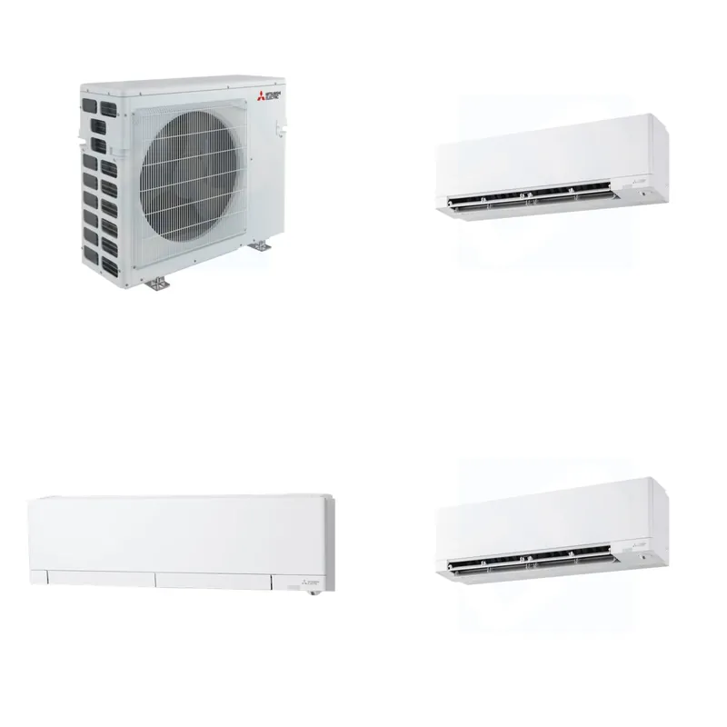 Mitsubishi Multi-Zone 40500 BTU R-454B 20 SEER2 3-Zone Wall-Mounted Hyper Heat Mini Split Heat Pump System - 9K+12K+18K