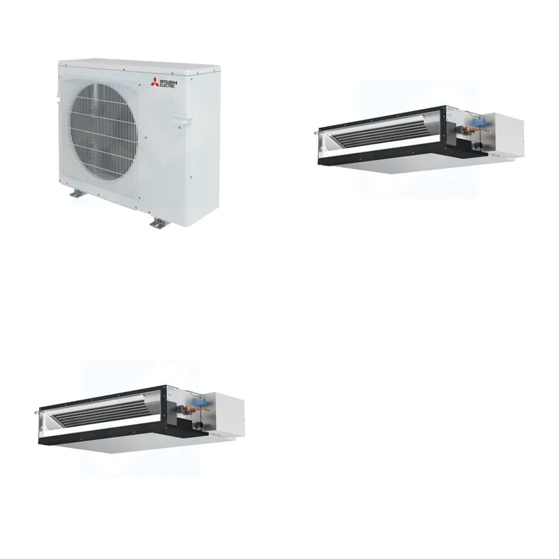 Mitsubishi Multi-Zone 28600 BTU R-454B 16 SEER2 2-Zone Ducted Low-Static Mini Split Heat Pump System - 15K+15K
