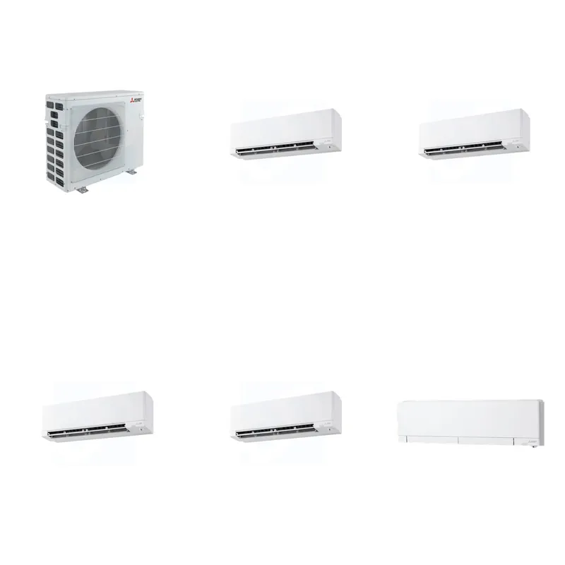 Mitsubishi Multi-Zone 40500 BTU R-454B 20 SEER2 5-Zone Wall-Mounted Hyper Heat Mini Split Heat Pump System - 9K+9K+9K+9K+12K