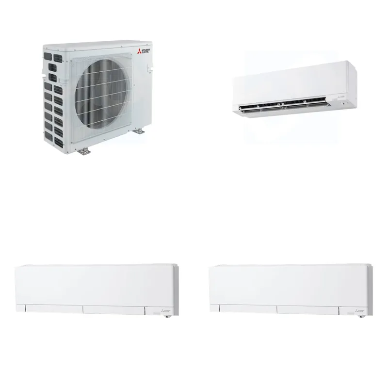 Mitsubishi Multi-Zone 40500 BTU R-454B 20 SEER2 3-Zone Wall-Mounted Hyper Heat Mini Split Heat Pump System - 9K+12K+12K