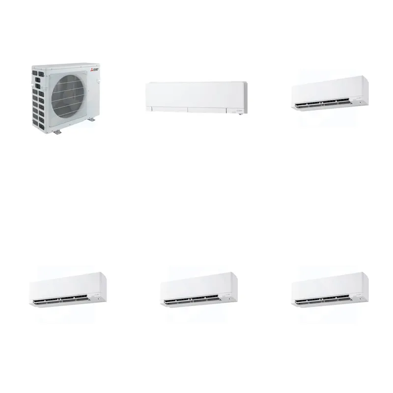 Mitsubishi Multi-Zone 40500 BTU R-454B 20 SEER2 5-Zone Wall-Mounted Hyper Heat Mini Split Heat Pump System - 6K+9K+9K+9K+15K