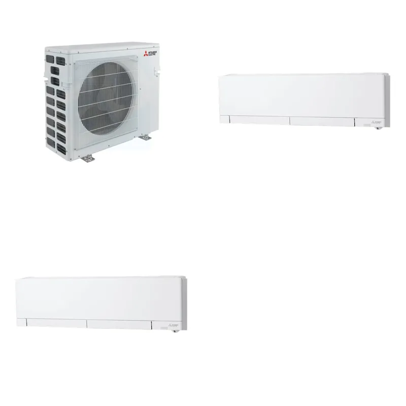 Mitsubishi Multi-Zone 20000 BTU R-454B 20 SEER2 2-Zone Wall-Mounted Hyper Heat Mini Split Heat Pump System - 6K+12K