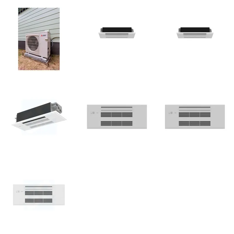Mitsubishi Multi-Zone 22000 BTU R-454B 20 SEER2 3-Zone 1-Way Ceiling Cassette Mini Split Heat Pump System - 6K+6K+12K