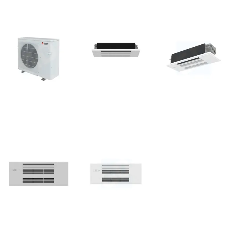 Mitsubishi Multi-Zone 28600 BTU R-454B 20 SEER2 2-Zone 1-Way Ceiling Cassette Mini Split Heat Pump System - 6K+12K