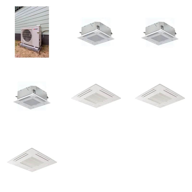 Mitsubishi Multi-Zone 22000 BTU R-454B 20 SEER2 3-Zone 2'x2' Ceiling Cassette Mini Split Heat Pump System - 9K+9K+9K
