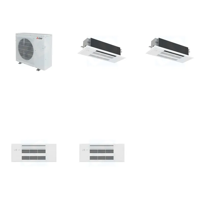 Mitsubishi Multi-Zone 28600 BTU R-454B 20 SEER2 2-Zone 1-Way Ceiling Cassette Mini Split Heat Pump System - 18K+18K