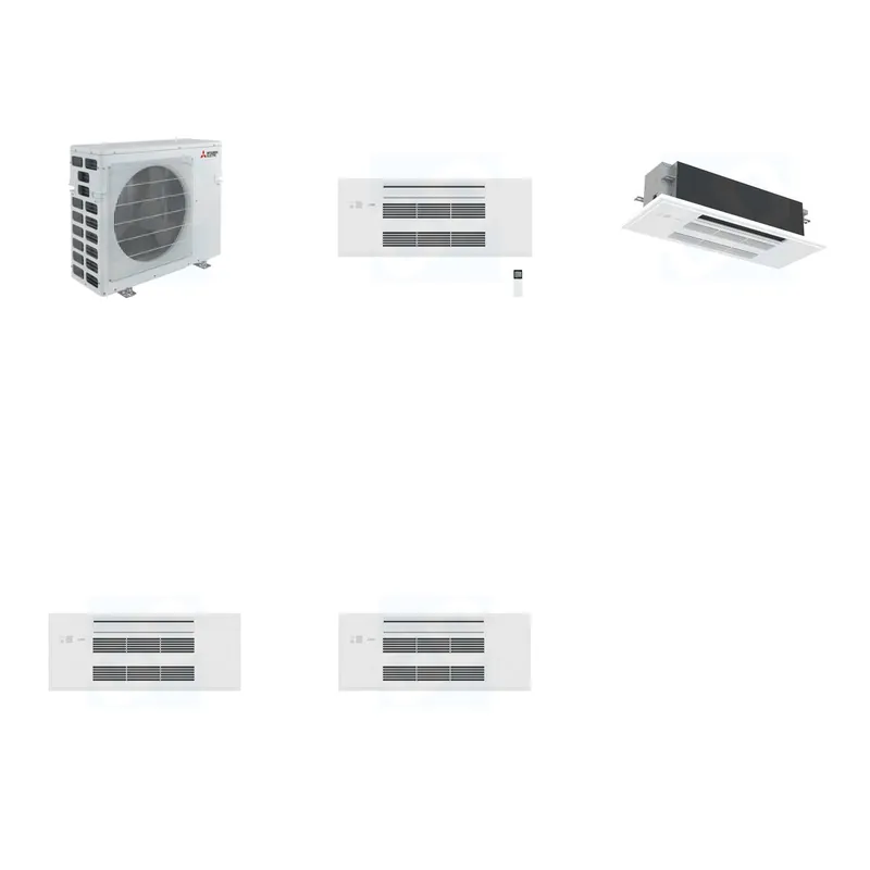 Mitsubishi Multi-Zone 40500 BTU R-454B 20 SEER2 2-Zone 1-Way Ceiling Cassette Mini Split Heat Pump System - 9K+18K
