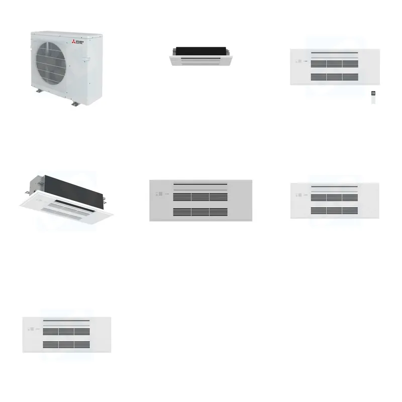 Mitsubishi Multi-Zone 28600 BTU R-454B 20 SEER2 3-Zone 1-Way Ceiling Cassette Mini Split Heat Pump System - 6K+9K+18K