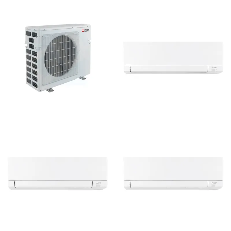Mitsubishi Multi-Zone 40500 BTU R-454B 20 SEER2 3-Zone Wall-Mounted Mini Split Heat Pump System - 15K+15K+15K
