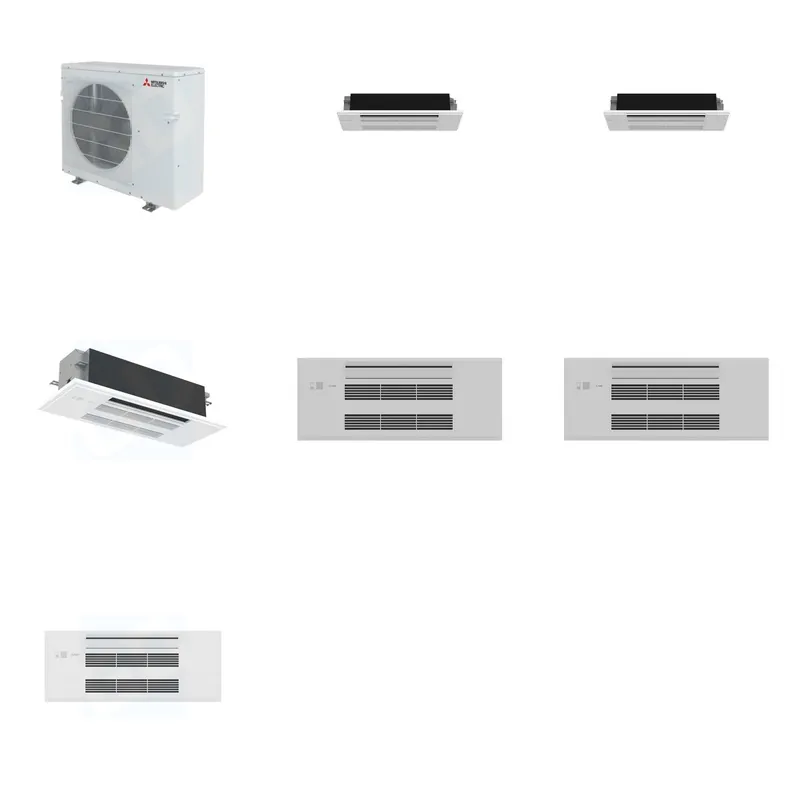 Mitsubishi Multi-Zone 28600 BTU R-454B 20 SEER2 3-Zone 1-Way Ceiling Cassette Mini Split Heat Pump System - 6K+6K+18K